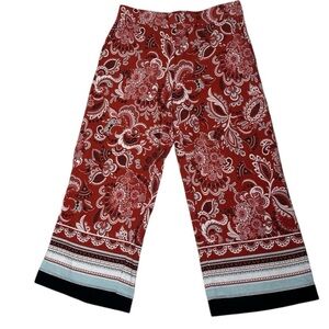 Ann Taylor The Linen Wide Leg,high rise,pockets,elastic back,Brick Paisley print